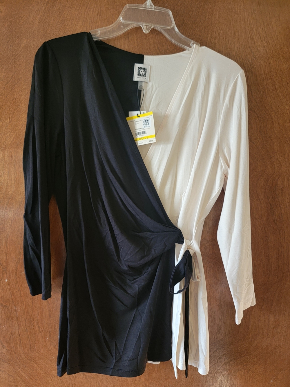 Anne Klein Black and White Wrap Blouse with Side Tie